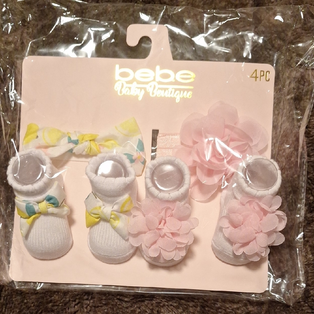 Bebe Baby Boutique White and Pink Booties Set